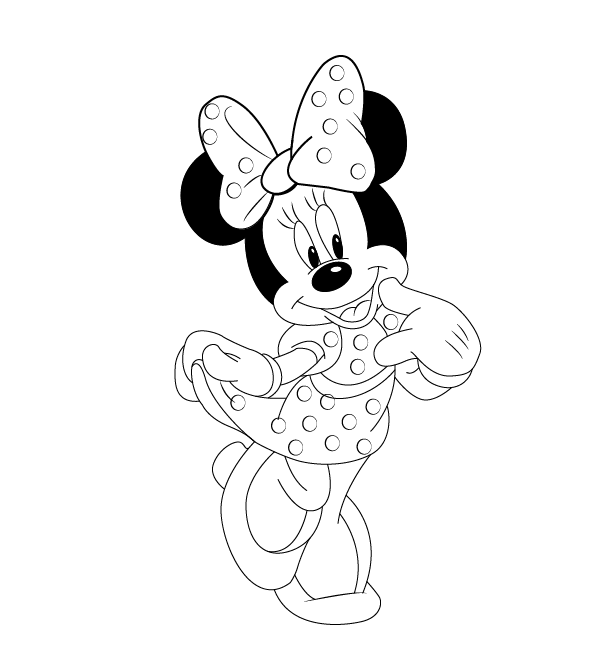 Shy uncolored outline Minnie Mouse tattoo design