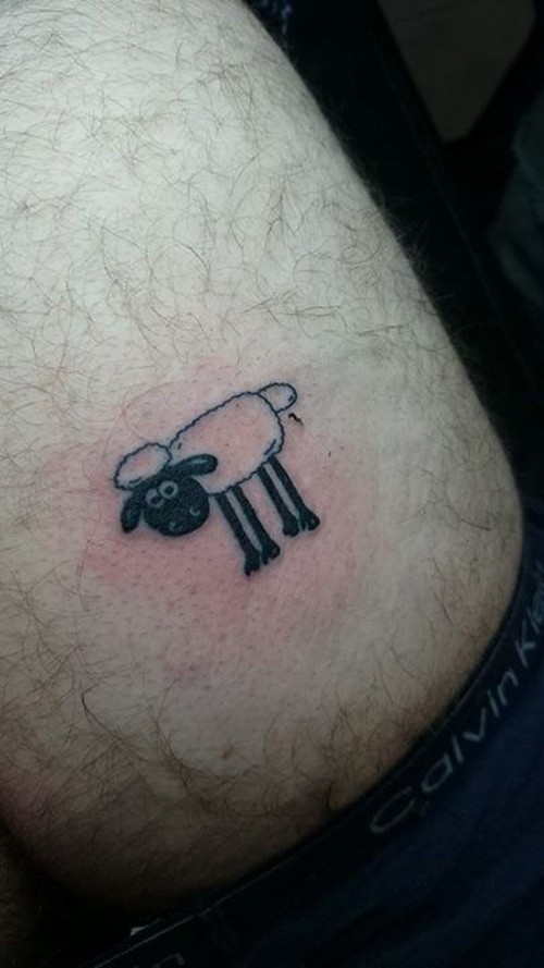 Simple black-and-white sheep tattoo on side