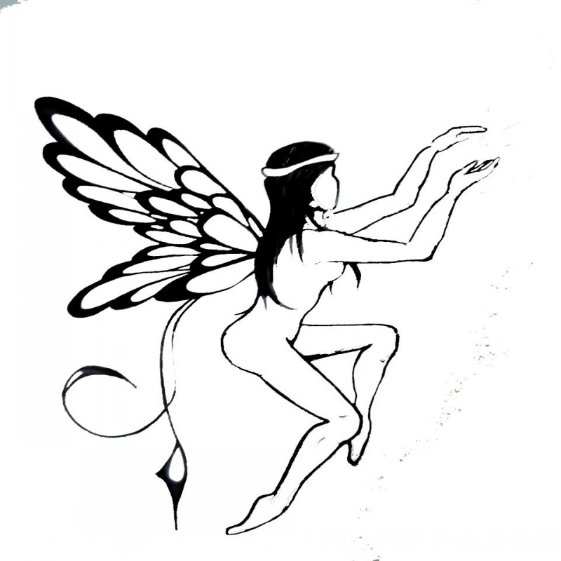 Design de tatuagem de fada estática em preto-e-branco simples por Laxilax