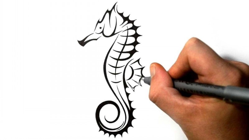 Simple black-ink seahorse tattoo design