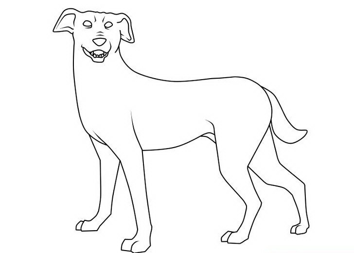Simple black-line dog with cunning grin tattoo design