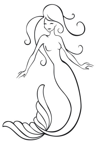 Simple black-line mermaid silhouette tattoo design