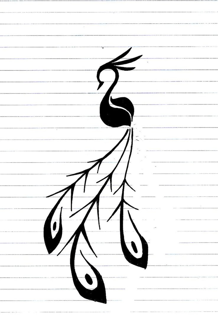 Simple black-line peacock tattoo design by Little Cheese
