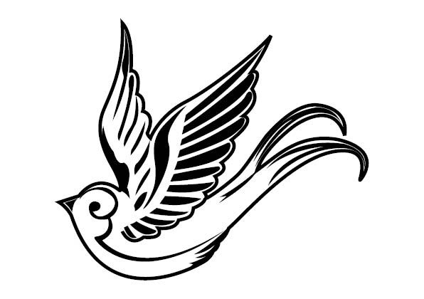 Simple black flying bird tattoo design