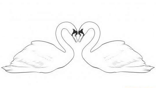 Simple blak-contour swan couple tattoo design