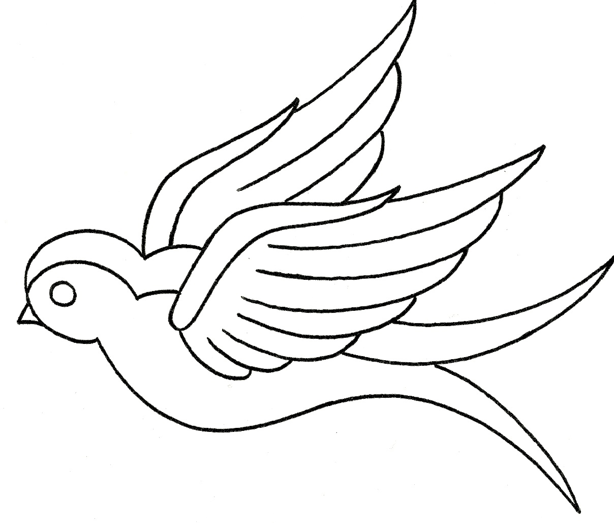 Simple cartoon black-contour bird tattoo design
