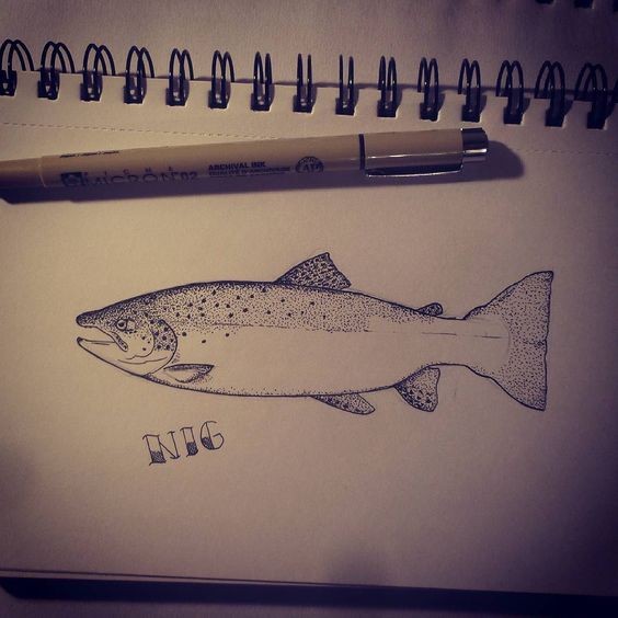 Simple dotwork fish tattoo design