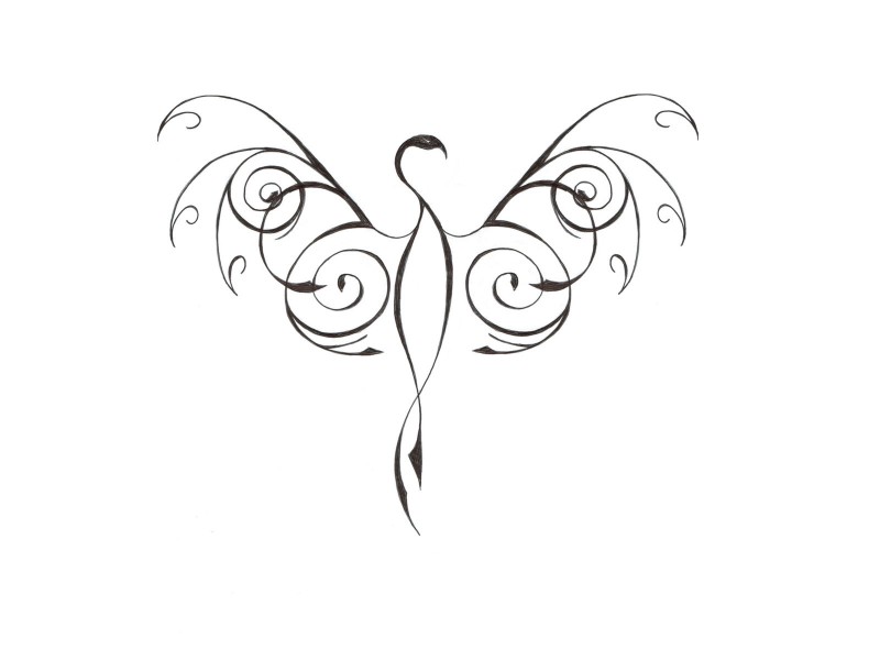 Simple elegant curly-line phoenix silhouette tattoo design