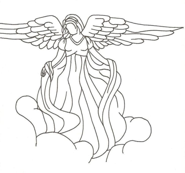 Silhueta de anjo feminino simples no design de tatuagem de nuvens