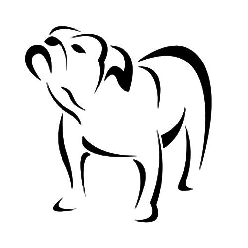 Simple outline bulldog looking up tattoo design