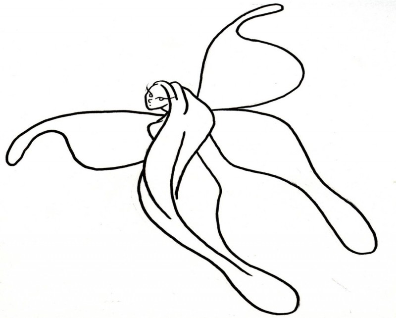 Desenho de tatuagem de fada de contorno simples por Doozers Workshop