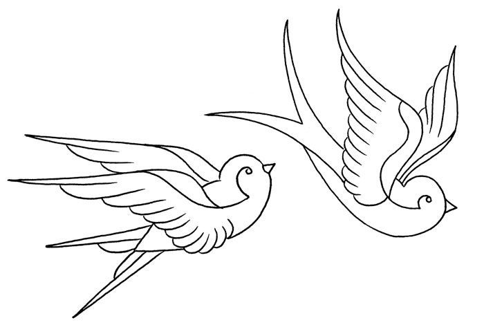 Simple outline flying sparrows tattoo design