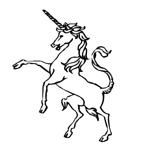 Simple outline unicorn standing on hindquarters tattoo design