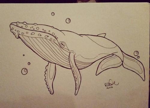 Simple outline whale with bubbles tattoo design