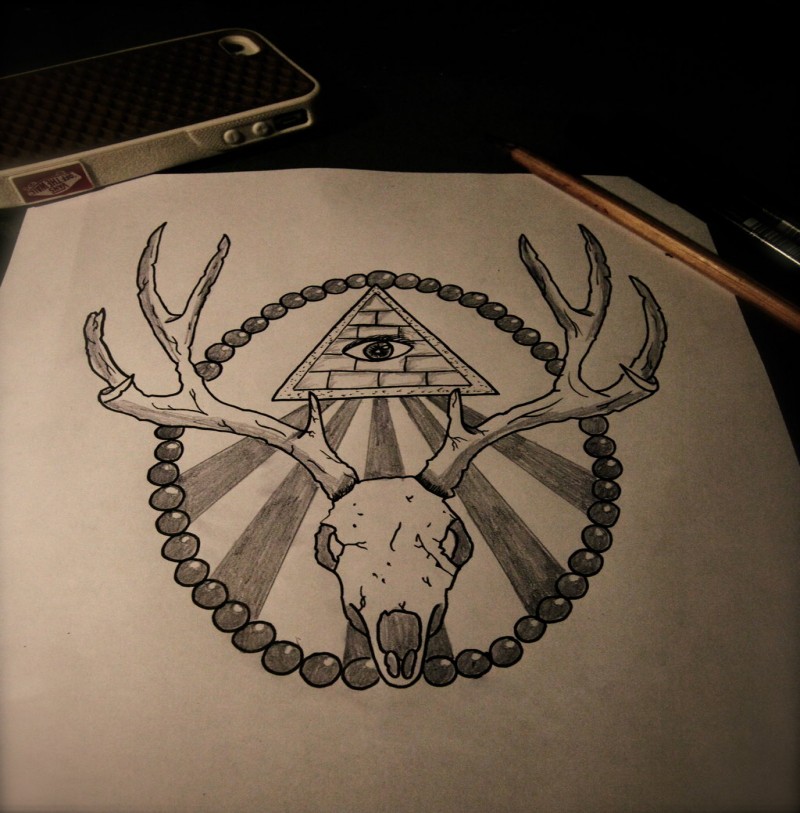 Skeleton deer head and bricked iluminati rays by Spleenideal