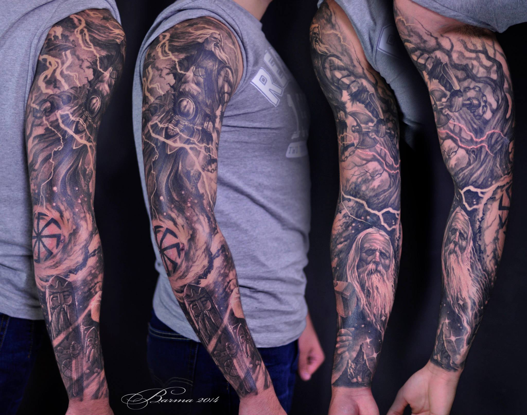 Slavic and Viking theme full sleeve tattoo