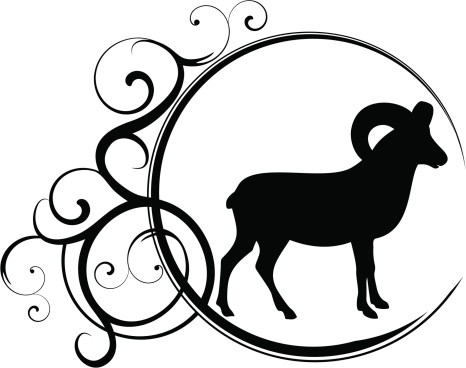 Small black ram in swirle frame tattoo design