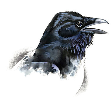 Small black raven head tattoo design