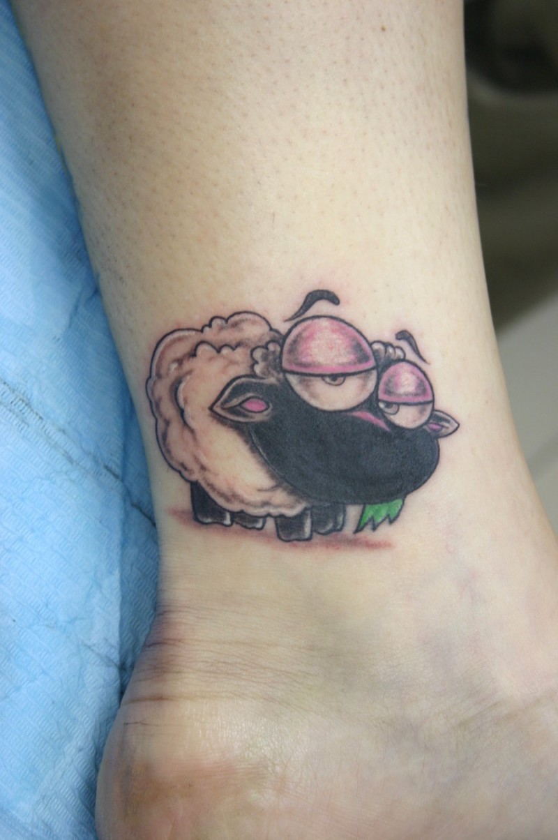 Small cute girly sheep tattoo on foot