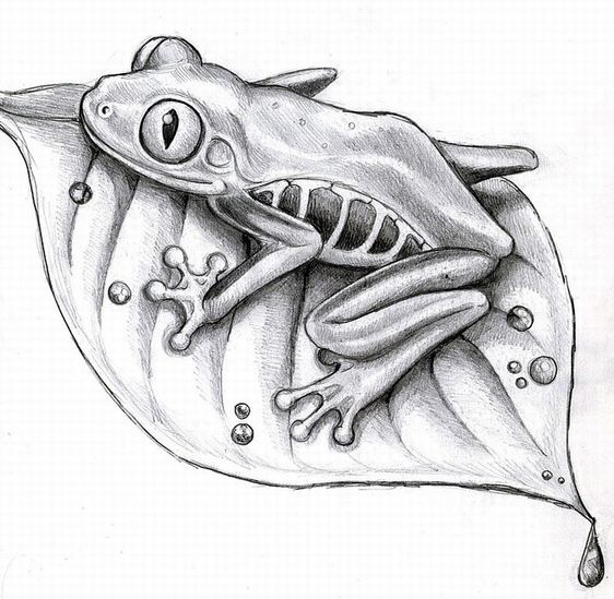 Small grey-ink reptile with bone chest sitting on leaf tattoo design