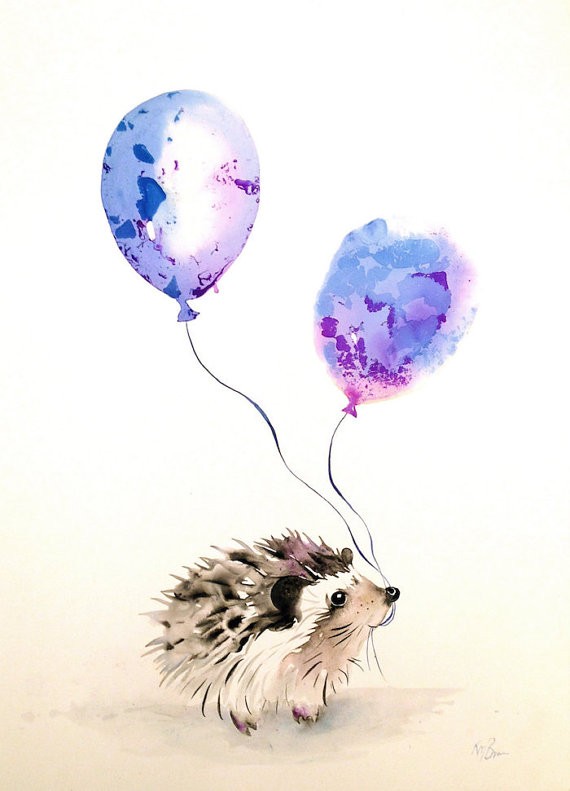 Small hedgehog with two purple balloons tattoo design