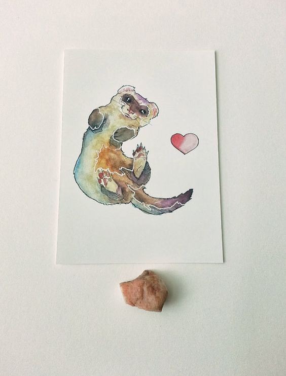 Small montly watercolor rodent and tiny heart tattoo design