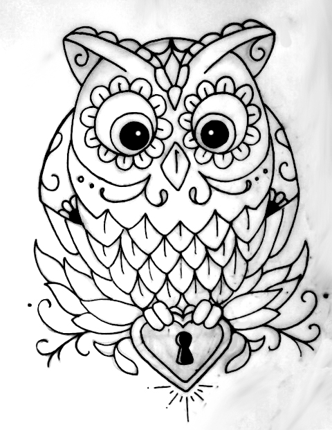 Small owl and winged lock tattoo by Jsgraphix