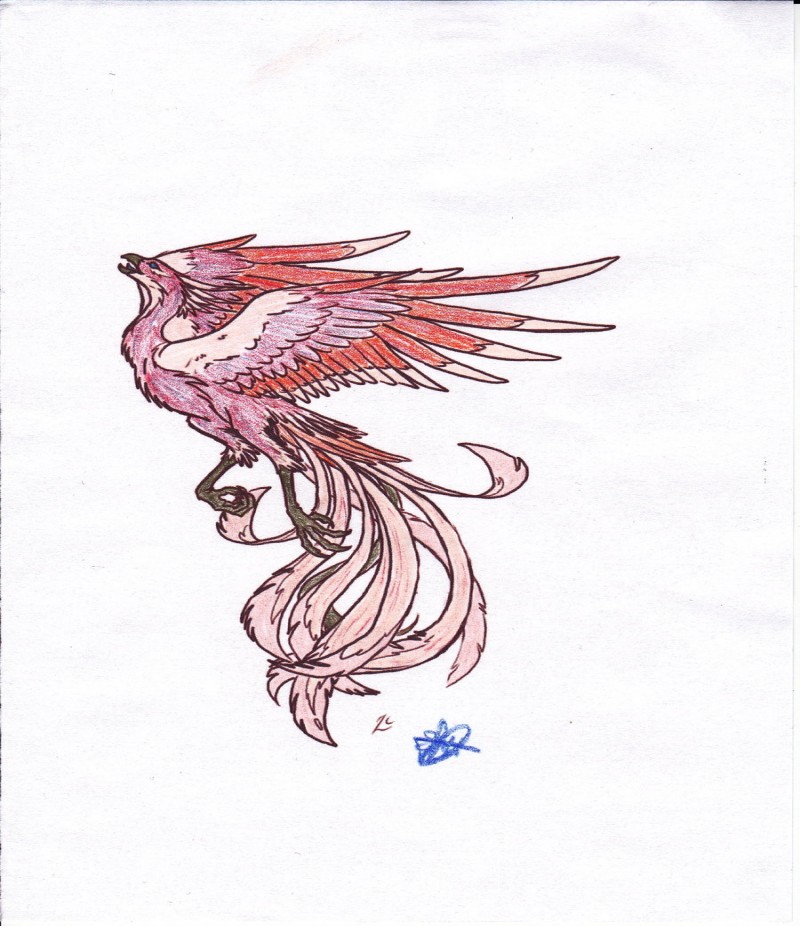 Pequeno roxo voando design de tatuagem de pássaro de Fênix