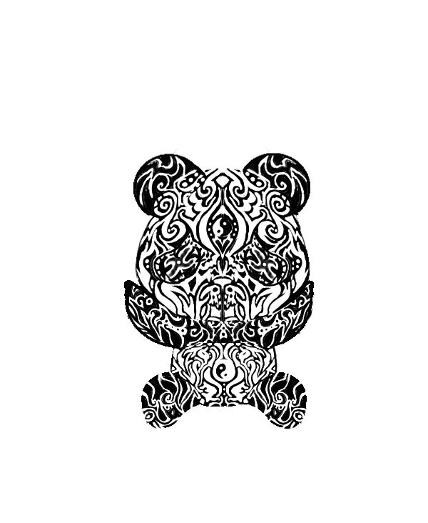 Small tribal panda with yin yang symbols tattoo design