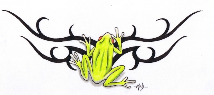 Small yellow frog and tribal elements tattoo design by Mad Tattooz