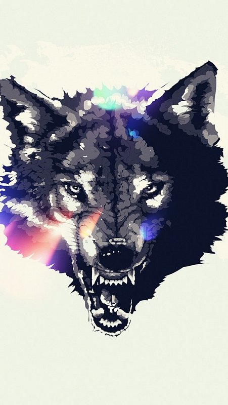 Snarling wolf head with multiolor shine tattoo design