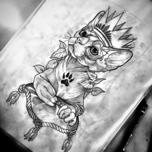 Sphynx cat king and soft pillow tattoo design ...