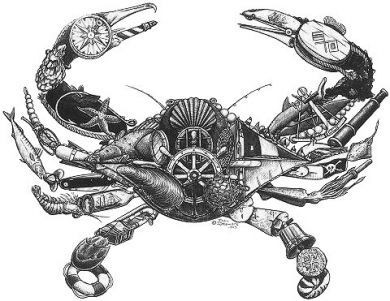Splendid black-and-white mechanical crab tattoo design