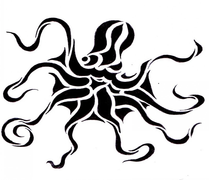 Splendid black water animal with curly tentacles tattoo design