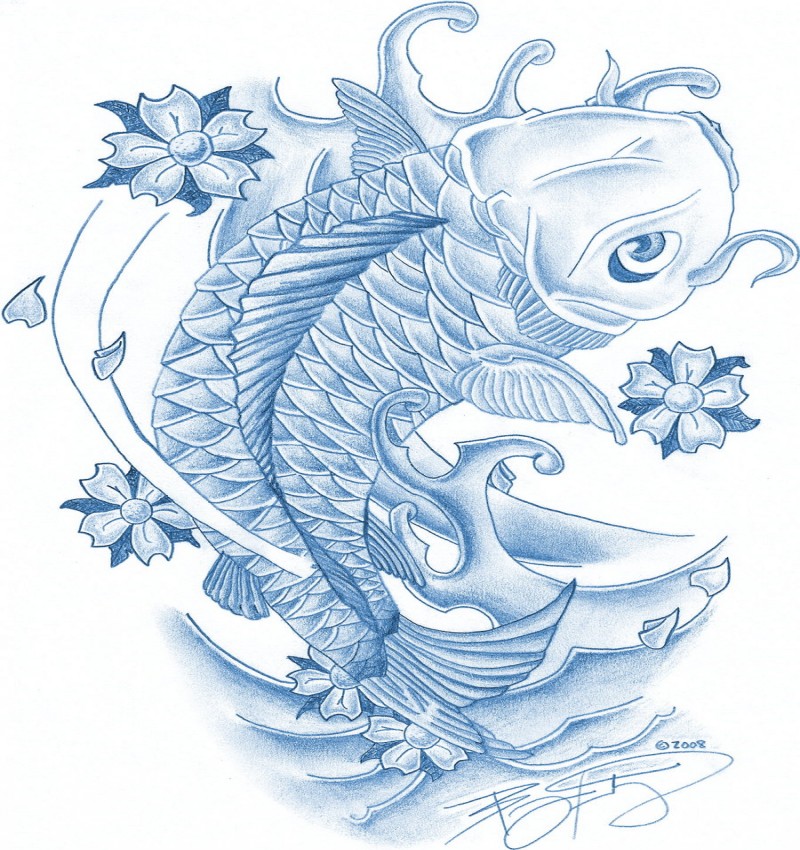 Splendid blue koi fish tattoo design by Bkutej