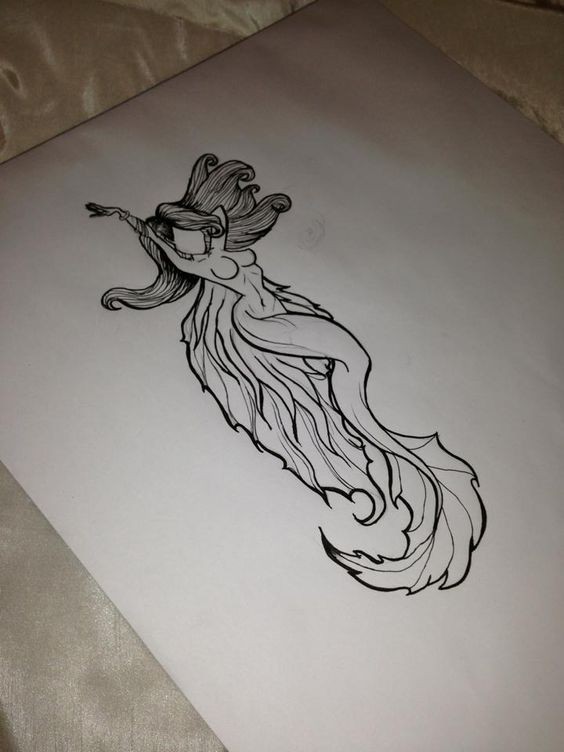 Splendid faceless mermaid without coloring tattoo design