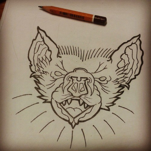 Splendid outline screaming bat muzzle tattoo design