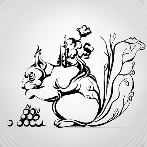 Splendid outline squirrel with forest growing on its back and berry pyramid tattoo design
