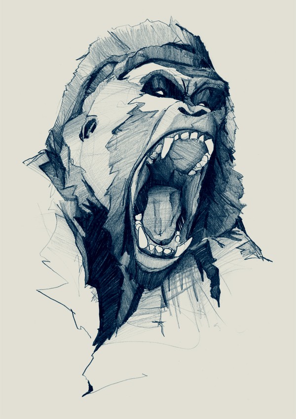 Splendid screaming gorilla portrait tattoo design