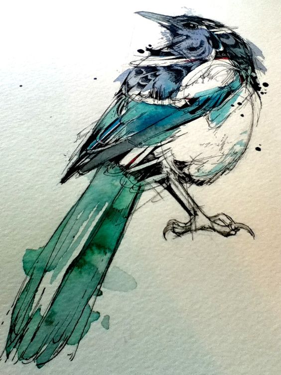 Splendid turquoise watercolor raven tattoo design