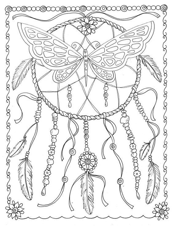 Splendid uncolored butterfly and dream catcher tattoo design