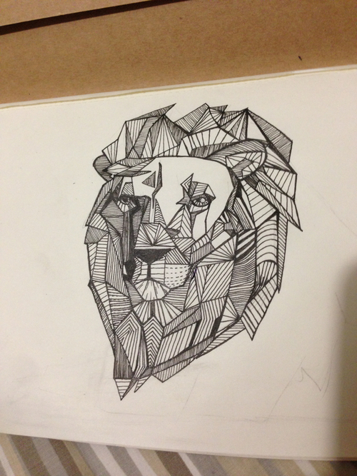 Static geometric lion portrait tattoo design