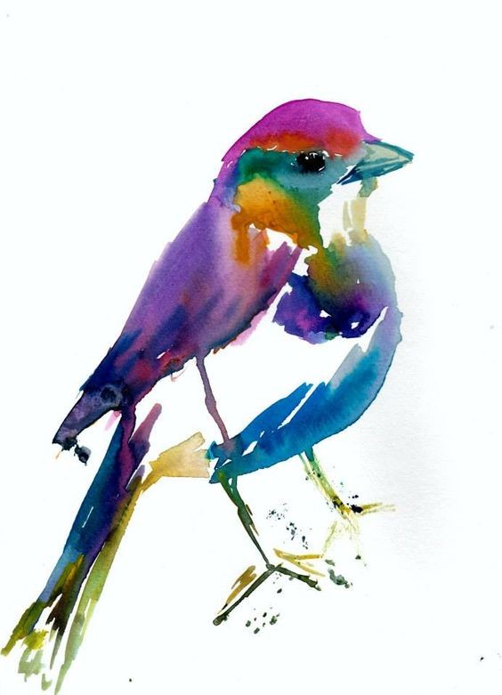 Static rainbow watercolor sparrow tattoo design