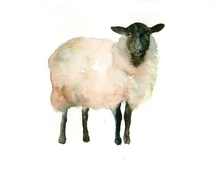 Static watercolor sheep in full growth tattoo design