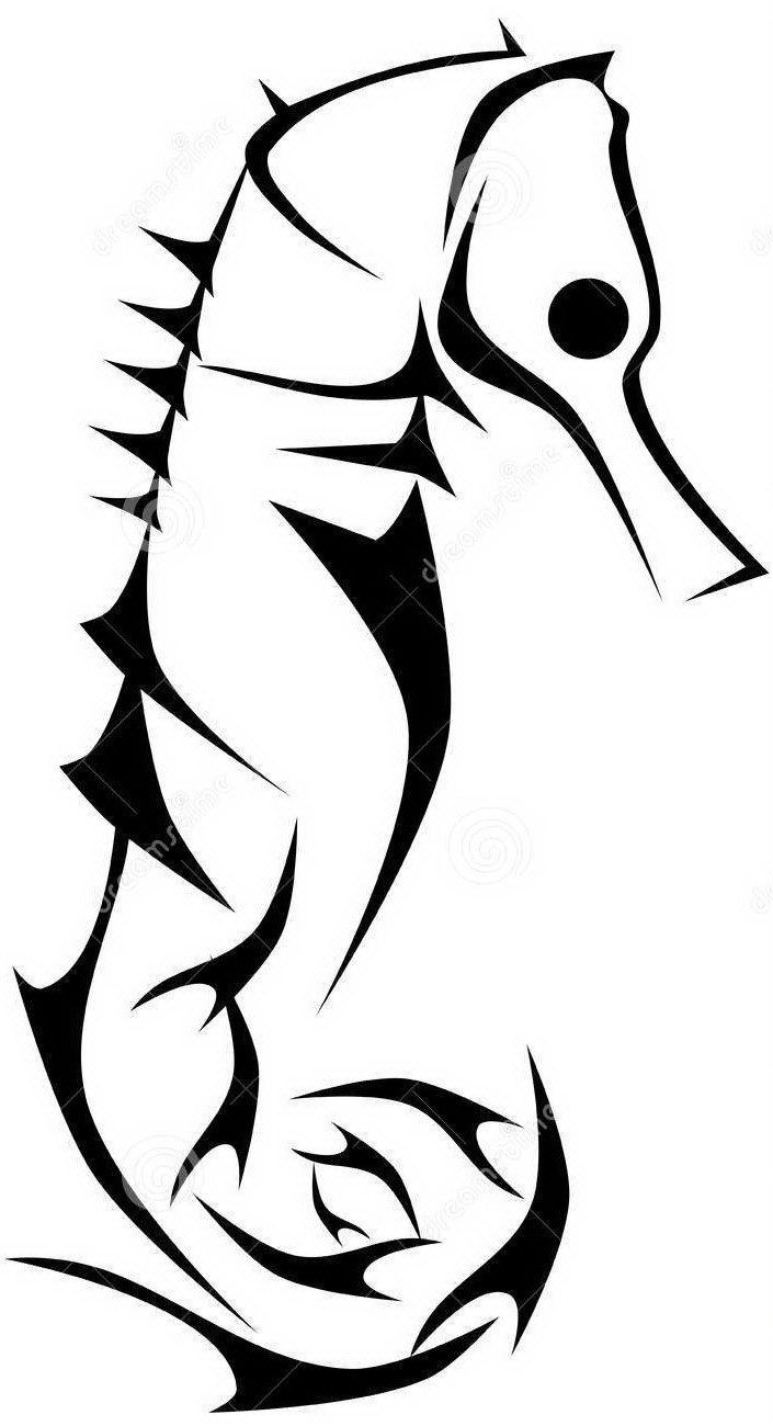 Stilyzed black-ink seahorse silhouette tattoo design