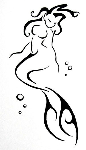Stilyzed black-ink tribal mermaid tattoo design by Design The Skinyourin