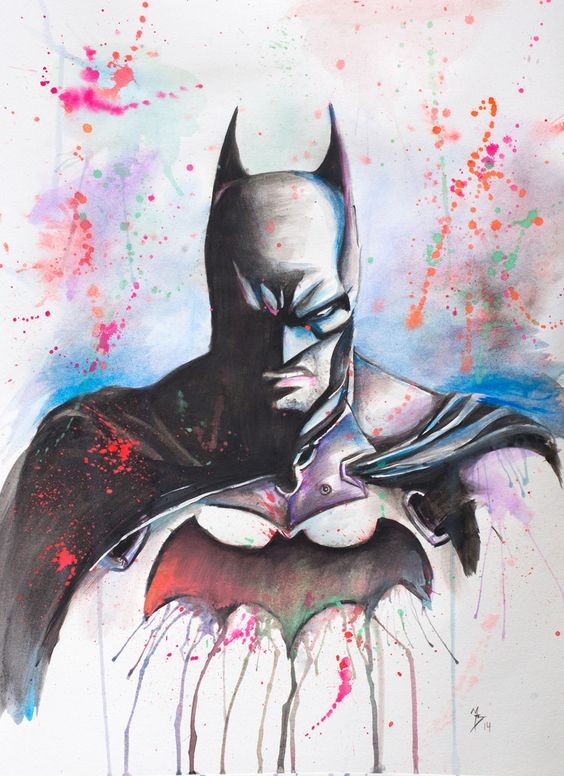 Strong batman figute on watercolor background tattoo design