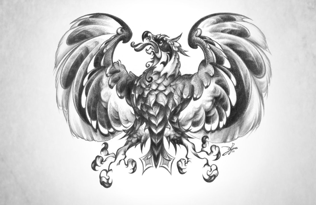 Strong grey german eagle tattoo design by Omtni