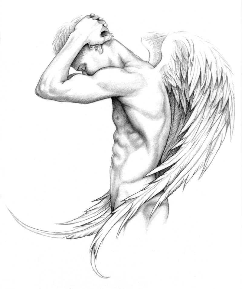 Strong muscular angel boy tattoo design