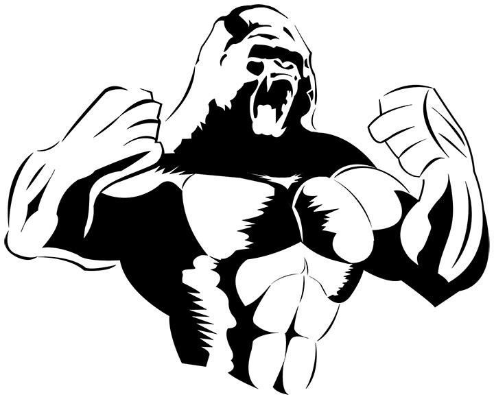 Strong muscular black-ink gorilla tattoo design